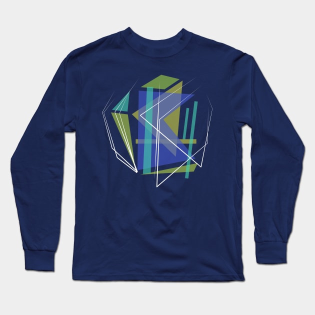 Blue green Geometric triangles art blue Long Sleeve T-Shirt by soycarola